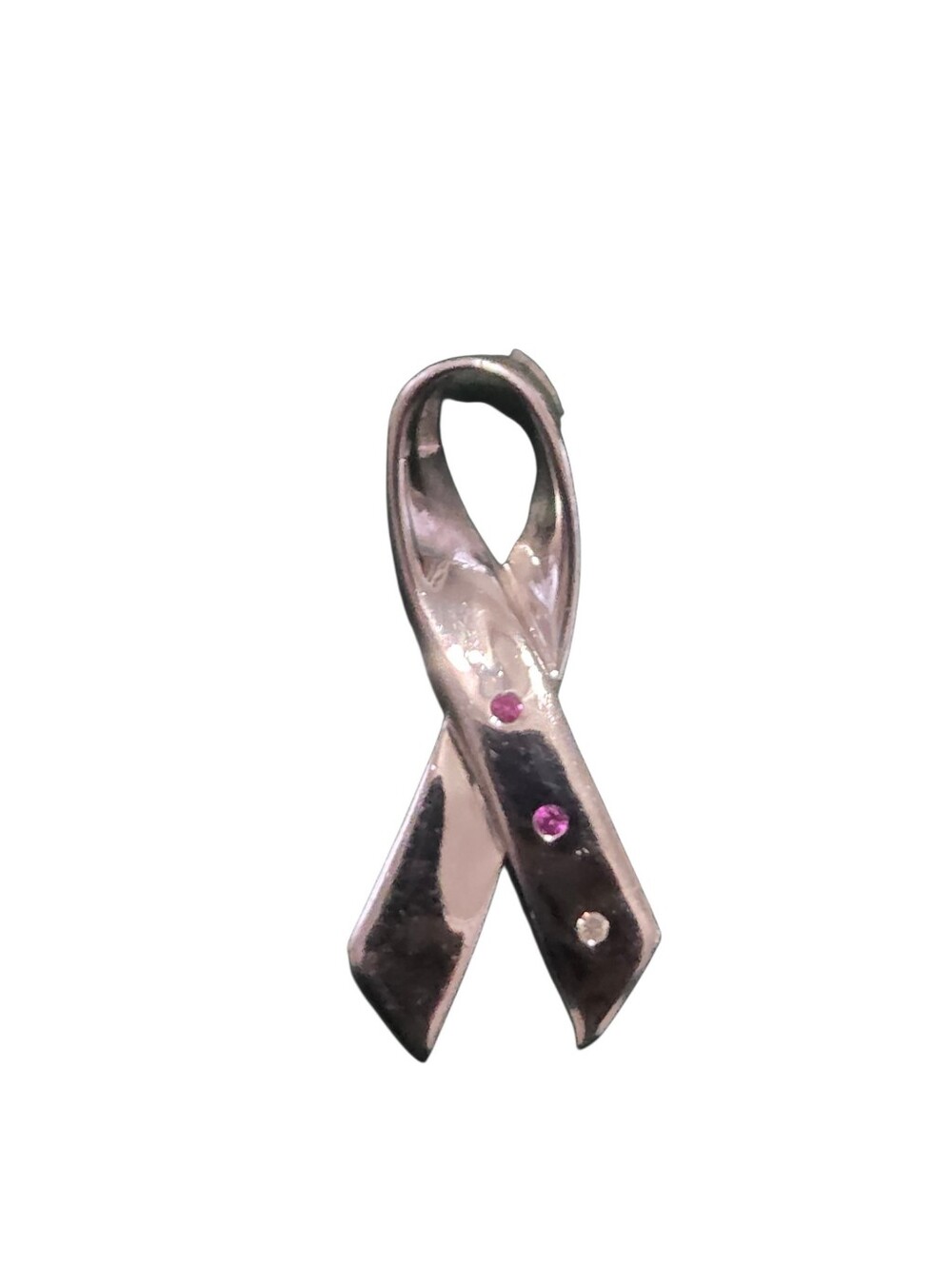 Sterling Silver Awareness Ribbon Pendant with Pink Stones & Diamond Accent 925